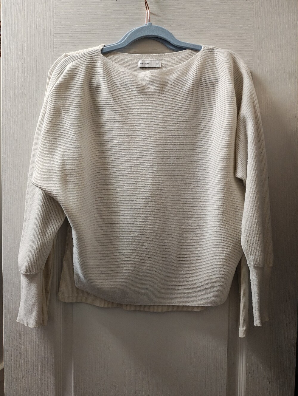 White Ribbed Boatneck Women's Sweater - Lightweight Everyday Knit